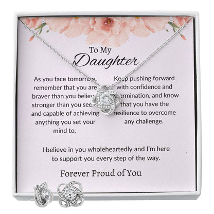 To My Daughter – Heartfelt Love Knot Beauty Earring & Necklace Bundle Gift