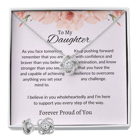 To My Daughter – Heartfelt Love Knot Beauty Earring & Necklace Bundle Gift