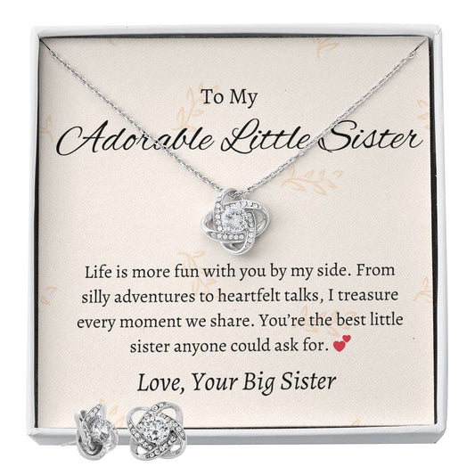 To My Adorable Little Sister - Love Knot Earring & Necklace Set | Forever Connected