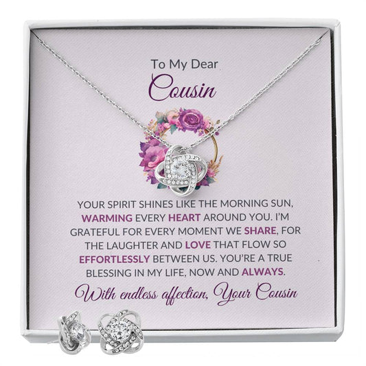 Cousin Necklace | To My Dear Cousin - Love Knot Necklace & Earring Set | Cousin Friendship Necklace
