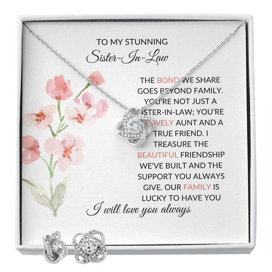 To My Stunning Sister-in-Law | Love Knot Necklace & Earring Set | Gift for Sister-in-Law
