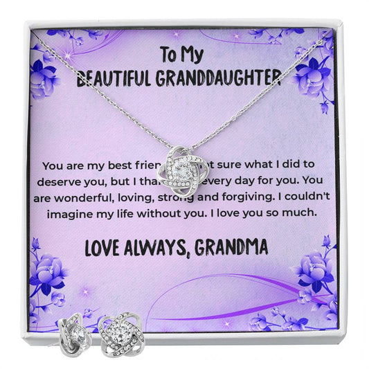 To My Wonderful Granddaughter | Love Knot Necklace & Earring Set Gift from Grandma