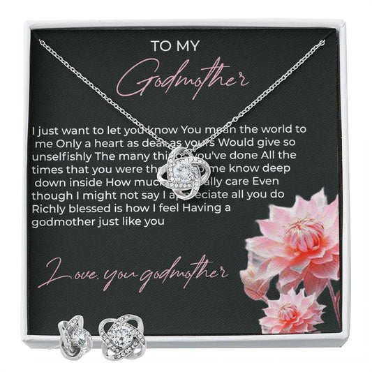 To My Godmother Necklace & Earring Set Necklace with Heartfelt Message | Necklace for Godmother