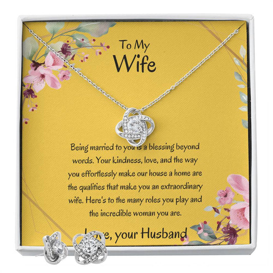To My Wife, My Universe - Love Knot Necklace & Earring Set | Necklace for  Wife | Gift For Wife
