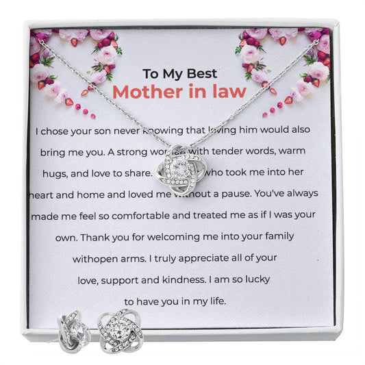 To the Best Mother-in-law | Love Knot Necklace & Earring Set | Cherished Mother-in-law Gift