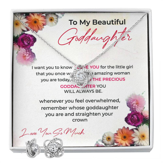 Love Knot Necklace & Earring Set | To My Beautiful Goddaughter | Cherish Every Moment Together | Goddaughter Gift
