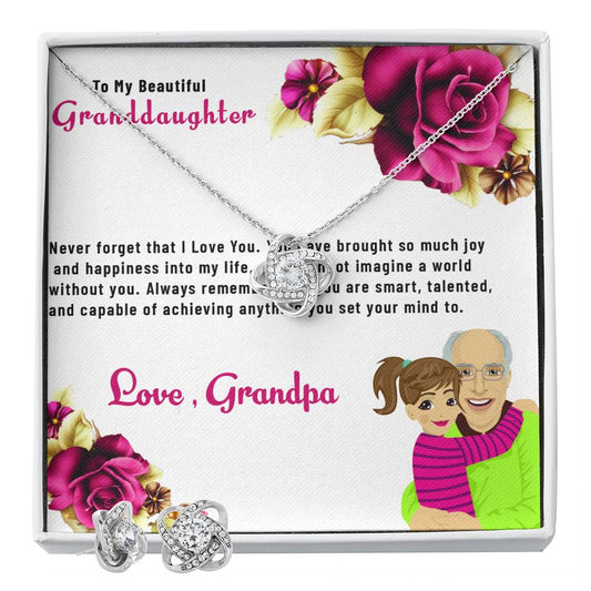 To My Lovely Granddaughter | Love Knot Necklace & Earring Set Gift from Grandpa