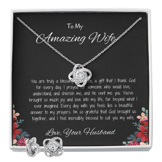 To My Amazing Wife - Love Knot Necklace & Earring Set, You Mean the World to Me