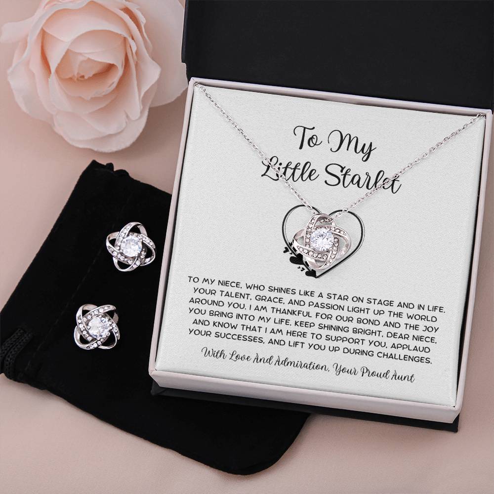To My Little Starlet - From Aunt to Niece Love Knot Earring & Necklace Set - SOUVMOUR