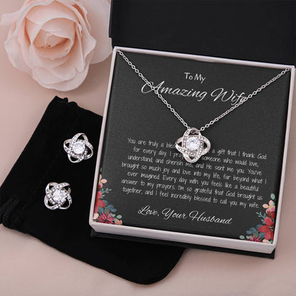 To My Amazing Wife - Love Knot Necklace & Earring Set, You Mean the World to Me