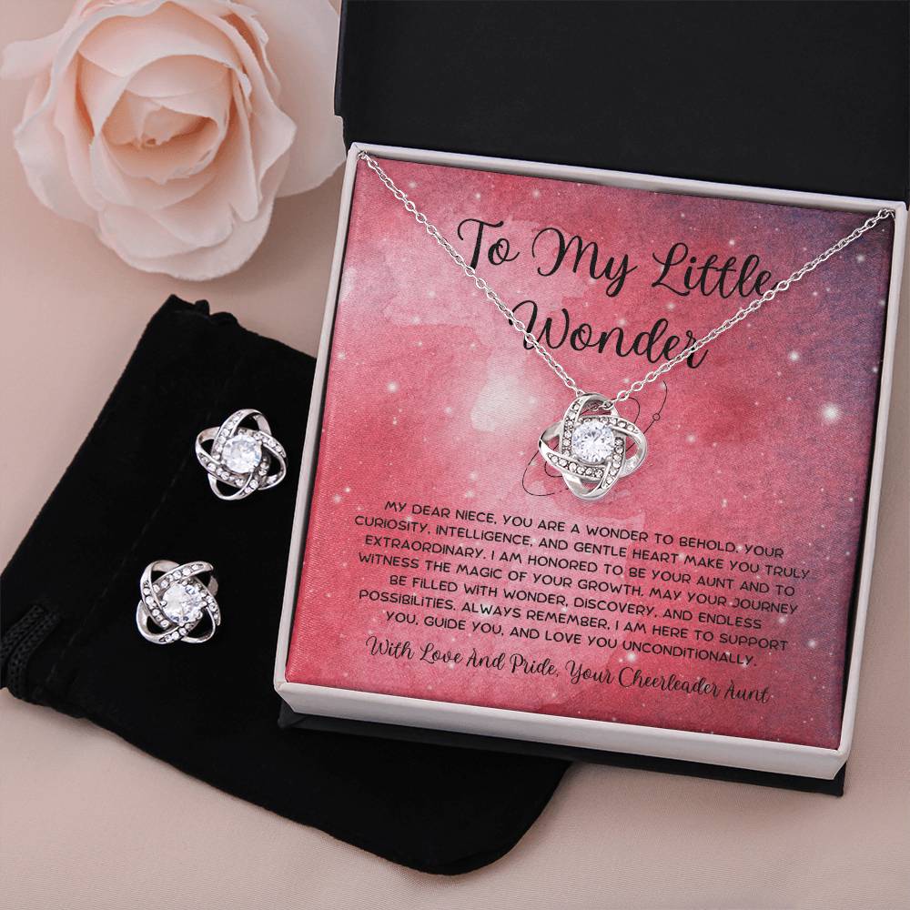 To My Little Wonder - From Aunt to Niece Love Knot Earring & Necklace Set - SOUVMOUR