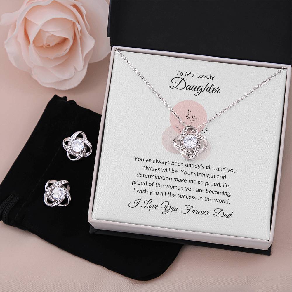 To My Lovely Daughter Heartfelt Love Knot Earring & Necklace Set Gift For Daughter - SOUVMOUR