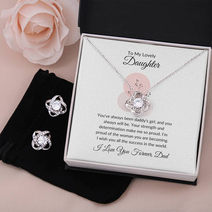 To My Lovely Daughter Heartfelt Love Knot Earring & Necklace Set Gift For Daughter - SOUVMOUR