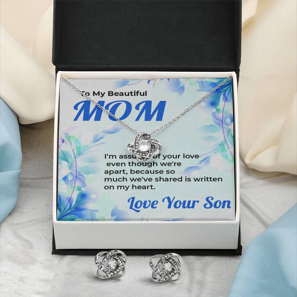 To My Beautiful Mom | Love Knot Necklace & Earring Set Gift from Son