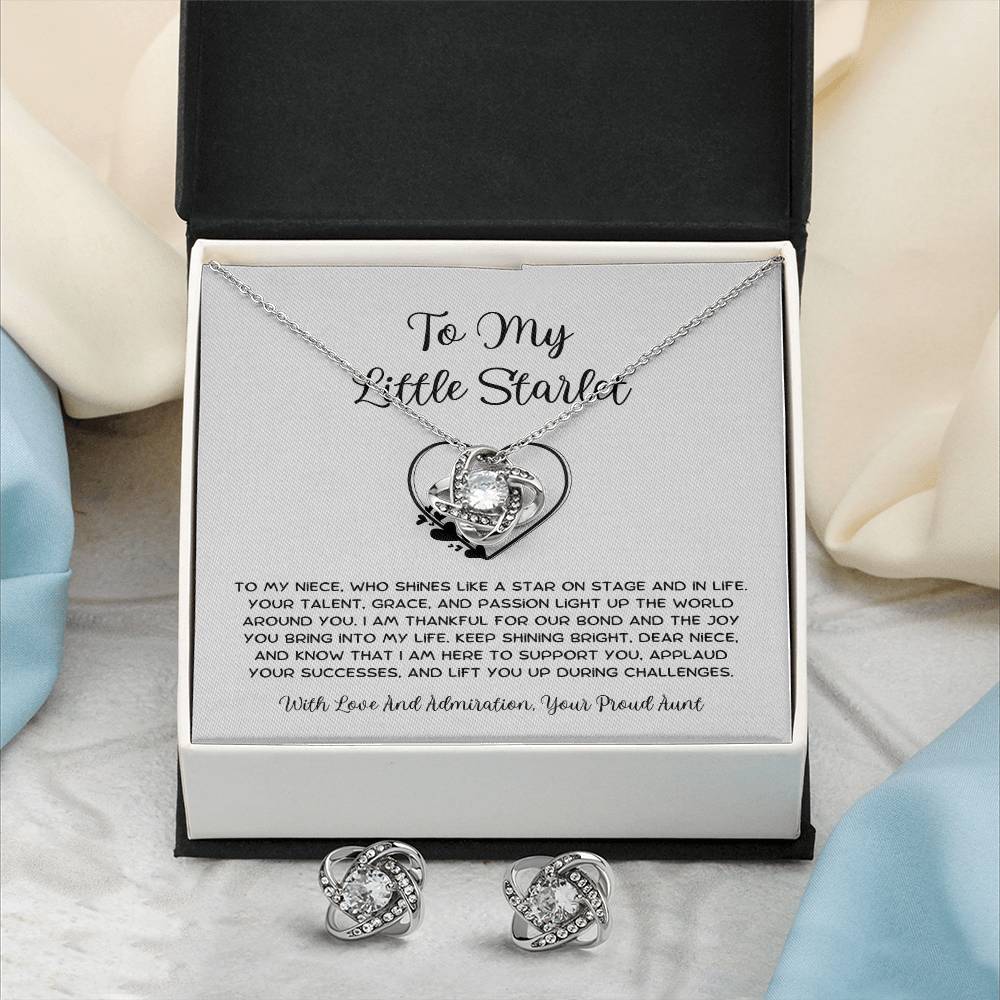 To My Little Starlet - From Aunt to Niece Love Knot Earring & Necklace Set - SOUVMOUR
