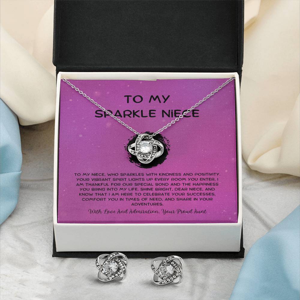 To My Sparkle Niece - From Aunt to Niece Love Knot Earring & Necklace Set - SOUVMOUR