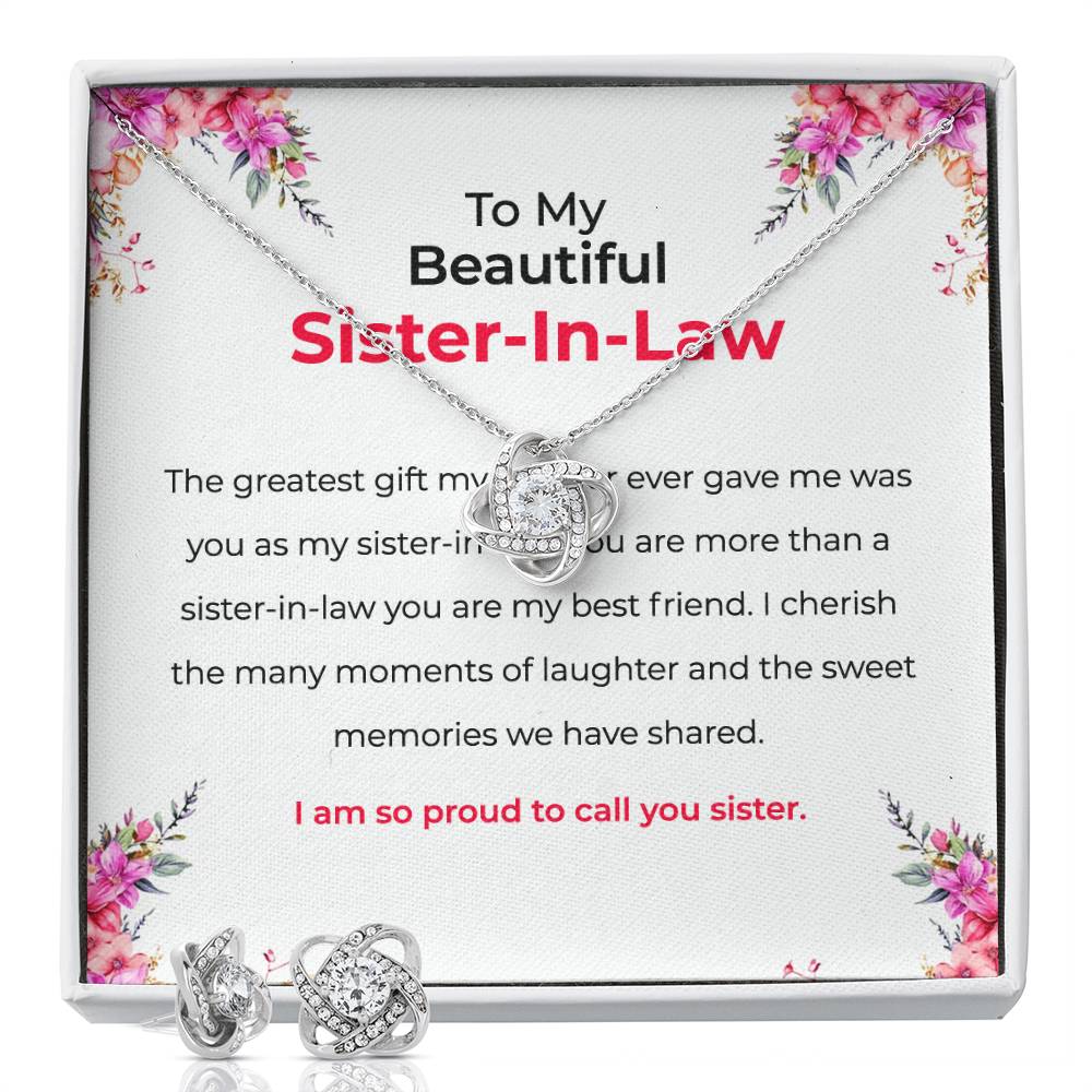 To My Beautiful Sister-in-Law | Love Knot Necklace & Earring Set | Gift for Sister-in-Law