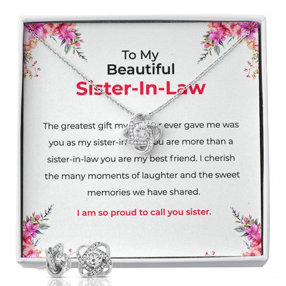 To My Beautiful Sister-in-Law | Love Knot Necklace & Earring Set | Gift for Sister-in-Law