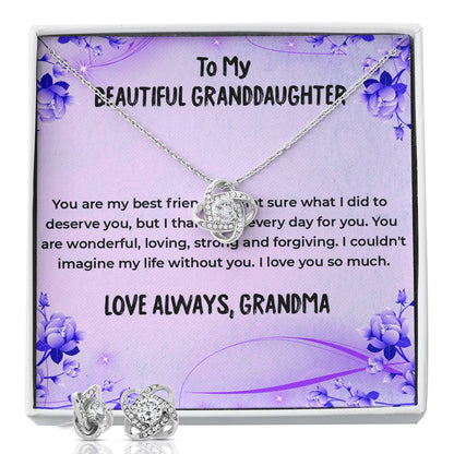 To My Wonderful Granddaughter | Love Knot Necklace & Earring Set Gift from Grandma