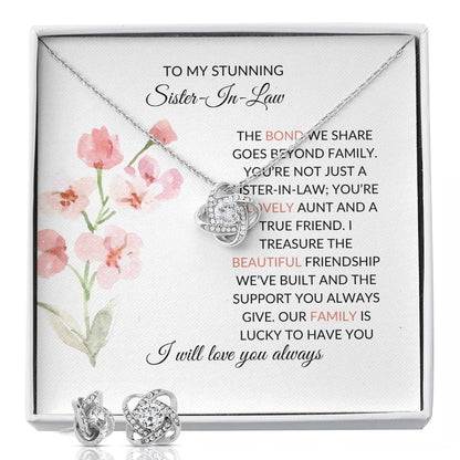 To My Stunning Sister-in-Law | Love Knot Necklace & Earring Set | Gift for Sister-in-Law