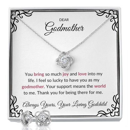 To My Lovely Godmother Love Knot Necklace & Earring Set with Heartfelt Message | Necklace for Godmother