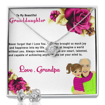 To My Lovely Granddaughter | Love Knot Necklace & Earring Set Gift from Grandpa