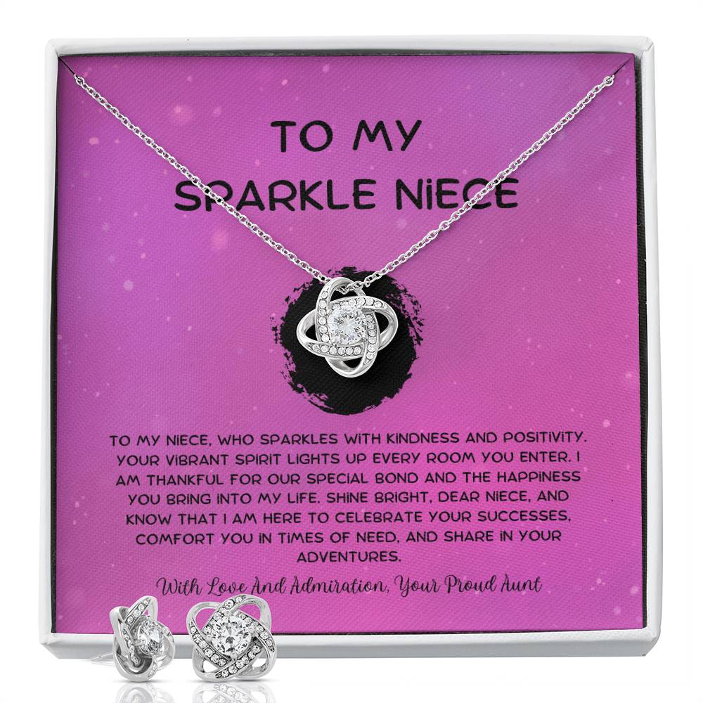 To My Sparkle Niece - From Aunt to Niece Love Knot Earring & Necklace Set - SOUVMOUR