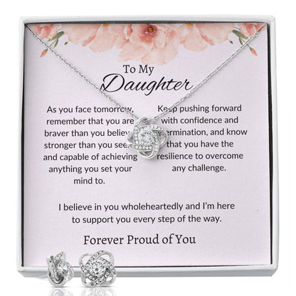 To My Daughter – Heartfelt Love Knot Beauty Earring & Necklace Bundle Gift