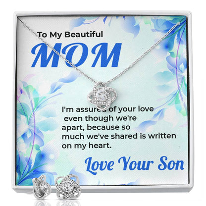 To My Beautiful Mom | Love Knot Necklace & Earring Set Gift from Son