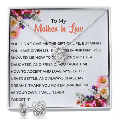 To My Cherished Mother-in-law | Love Knot Necklace & Earring Set | Elegant Mother-in-law Gift