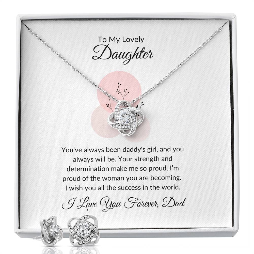 To My Lovely Daughter Heartfelt Love Knot Earring & Necklace Set Gift For Daughter - SOUVMOUR