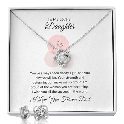 To My Lovely Daughter Heartfelt Love Knot Earring & Necklace Set Gift For Daughter - SOUVMOUR