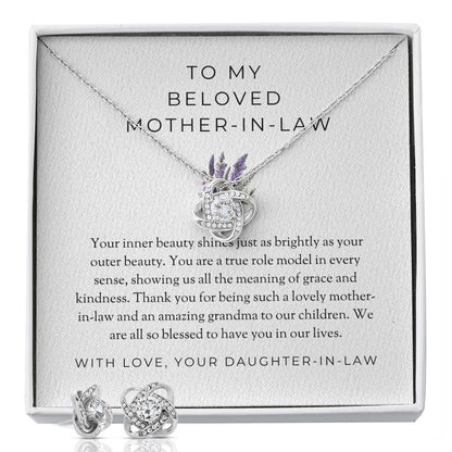 To My Beloved Mother-in-law | Love Knot Necklace & Earring Set | Heartfelt Gift for Mother-in-law