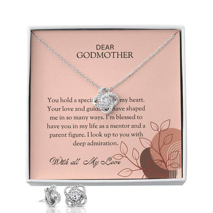 To My Special Godmother Love Knot Necklace & Earring Set with Heartfelt Message | Necklace for Godmother