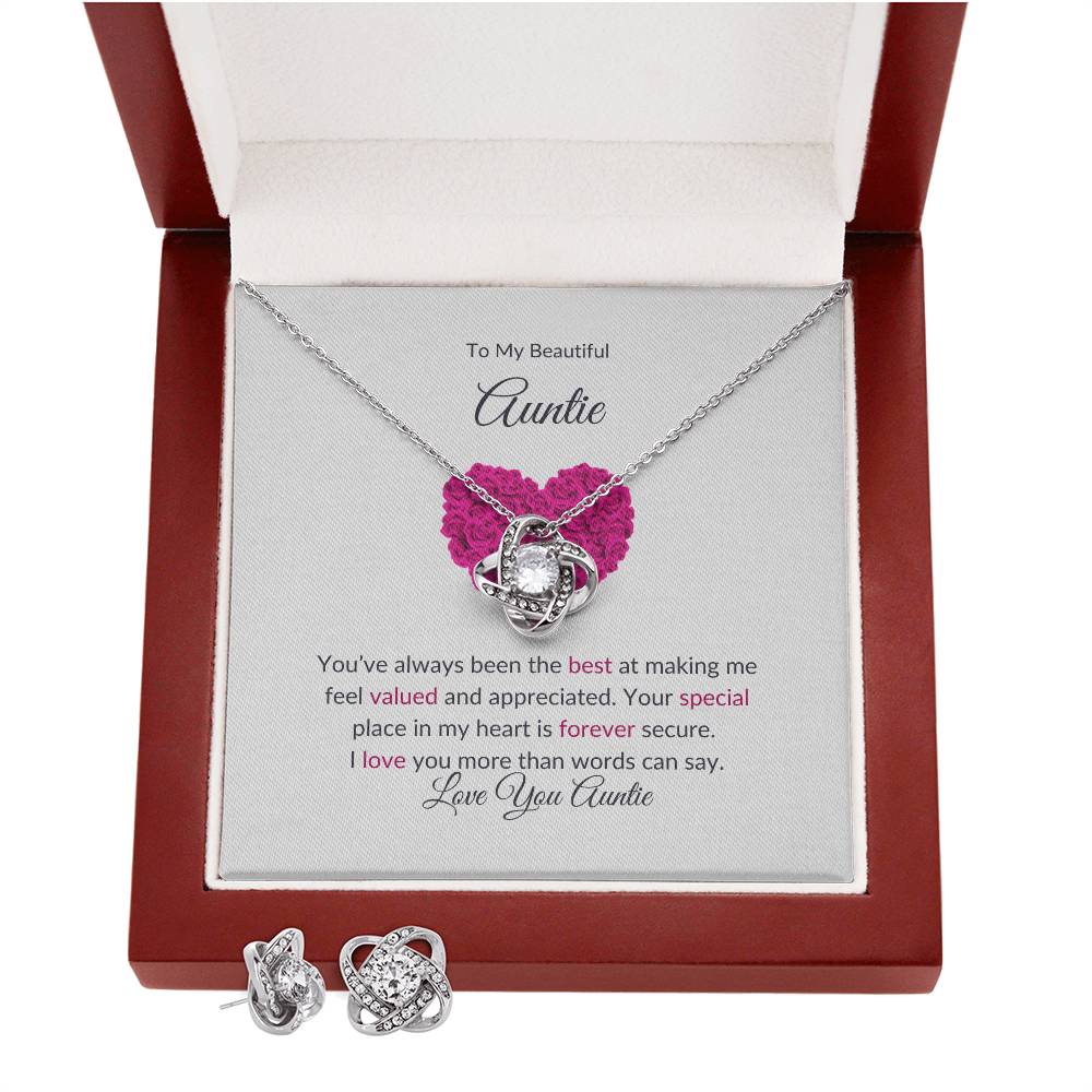 Elegant Love Knot Earring and Necklace Set Gift for Aunt With LED Box - SOUVMOUR