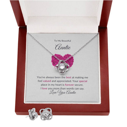 Elegant Love Knot Earring and Necklace Set Gift for Aunt With LED Box - SOUVMOUR