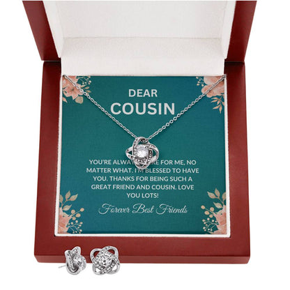 Cousin Necklace | To My Cousin My Forever Best Friend - Love Knot Necklace & Earring Set | Cousin Friendship Necklace