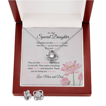 To My Special Daughter – Heartfelt Love Knot Beauty Earring & Necklace Gift Bundle