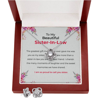 To My Beautiful Sister-in-Law | Love Knot Necklace & Earring Set | Gift for Sister-in-Law
