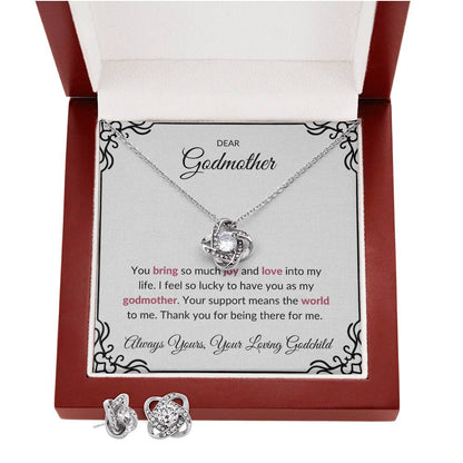 To My Lovely Godmother Love Knot Necklace & Earring Set with Heartfelt Message | Necklace for Godmother