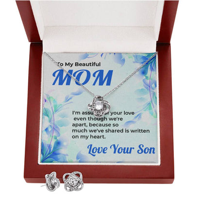 To My Beautiful Mom | Love Knot Necklace & Earring Set Gift from Son