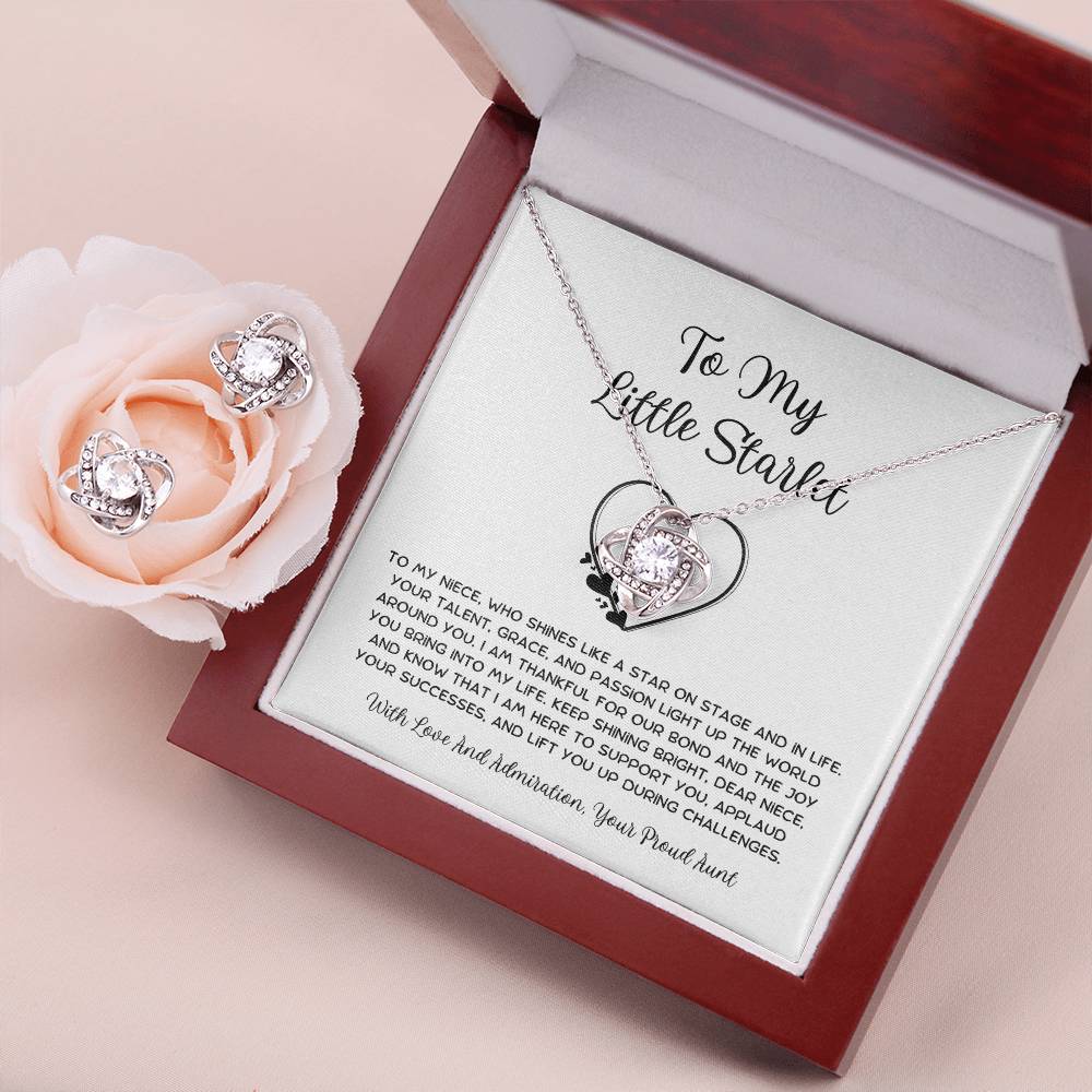 To My Little Starlet - From Aunt to Niece Love Knot Earring & Necklace Set - SOUVMOUR