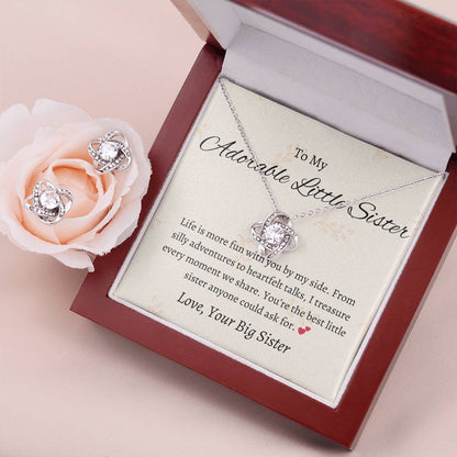 To My Adorable Little Sister - Love Knot Earring & Necklace Set | Forever Connected