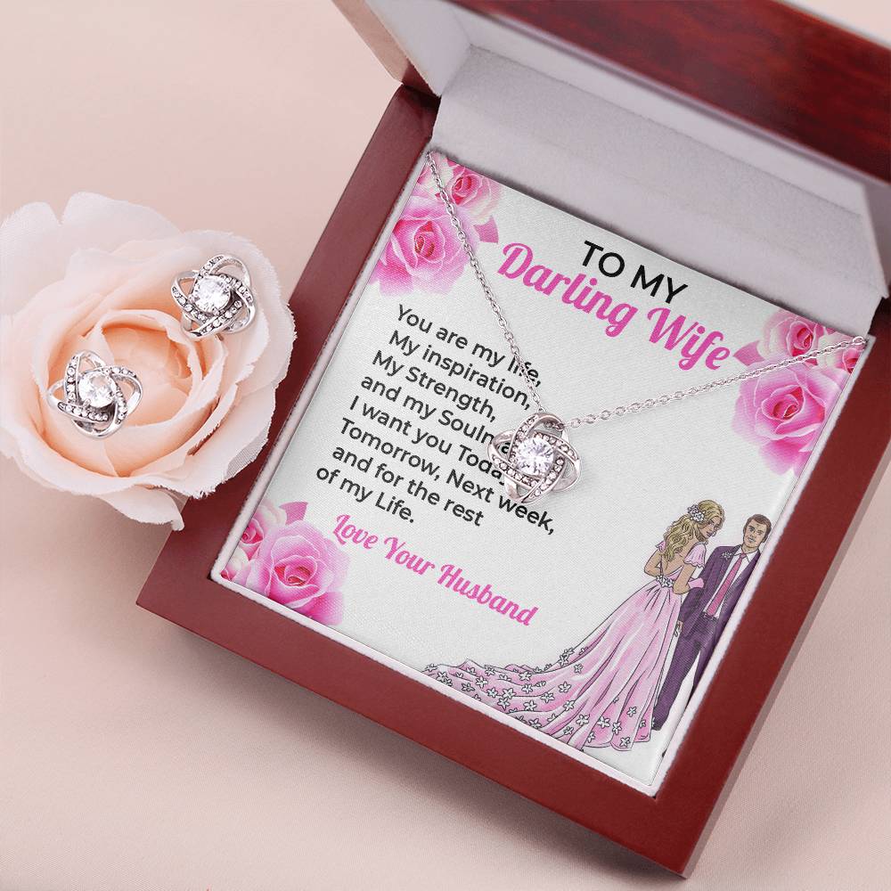 To My Darling Wife My Life - Love Knot Necklace & Earring Set, For the Love of My Life