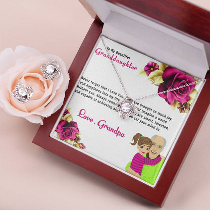 To My Lovely Granddaughter | Love Knot Necklace & Earring Set Gift from Grandpa