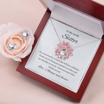 To My Lovely Sister - Love Knot Earring & Necklace Set | Love Always Necklace For Sister