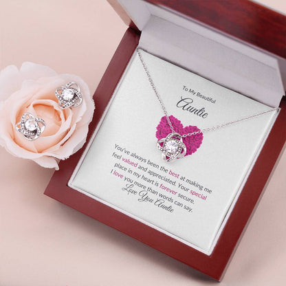 Elegant Love Knot Earring and Necklace Set Gift for Aunt With LED Box - SOUVMOUR