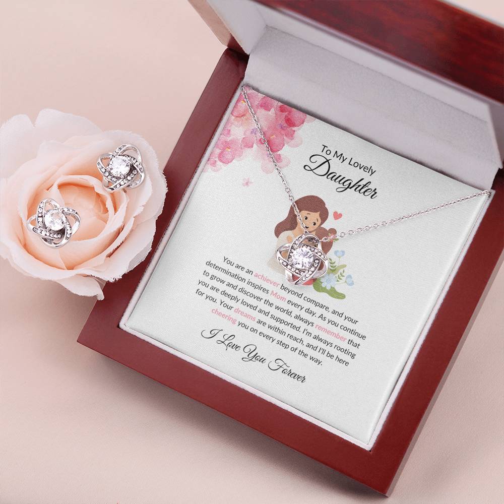 To My Lovely Daughter – Heartfelt Love Knot Beauty Earring & Necklace Gift Bundle