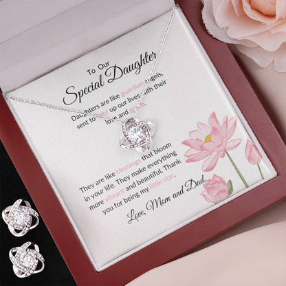 To My Special Daughter – Heartfelt Love Knot Beauty Earring & Necklace Gift Bundle