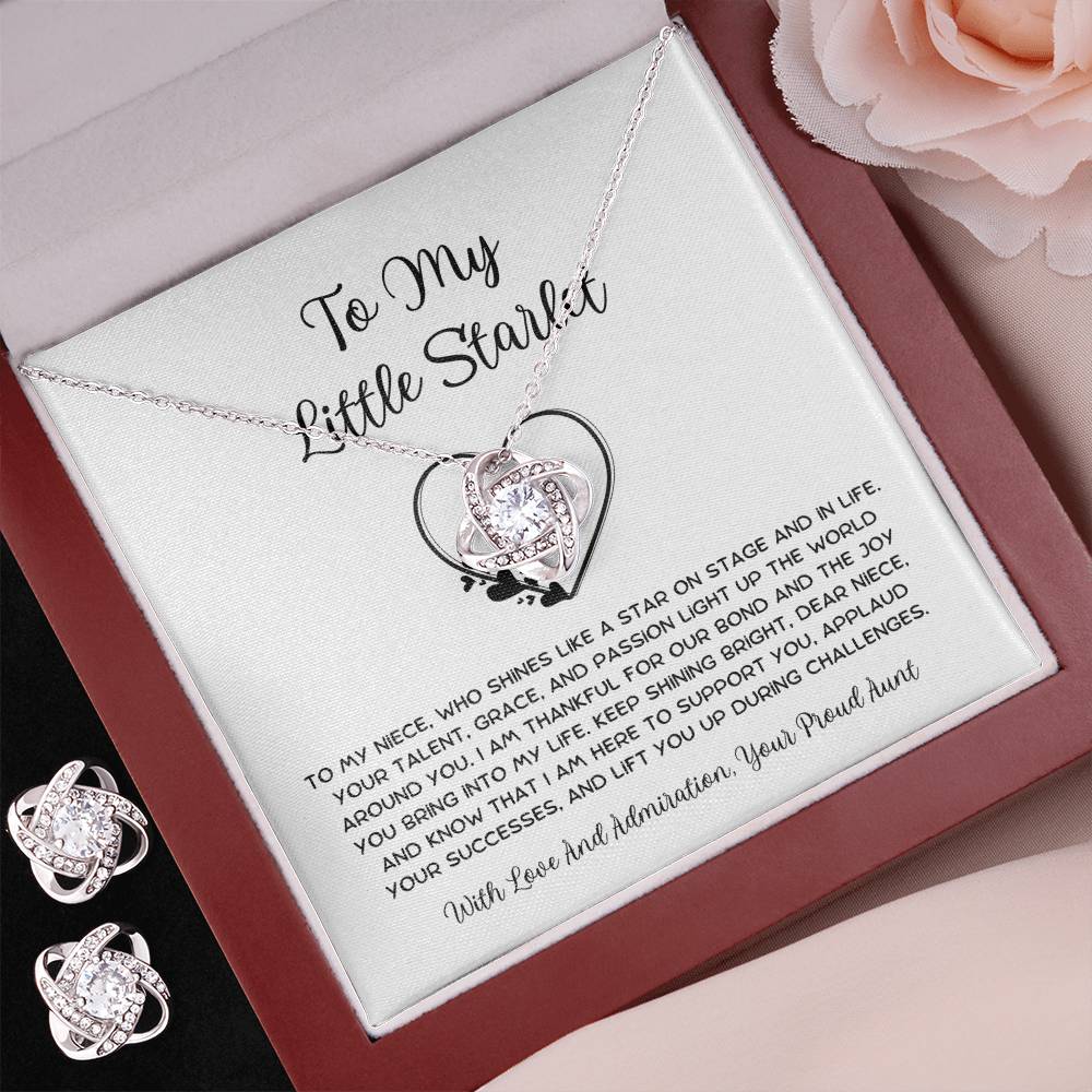 To My Little Starlet - From Aunt to Niece Love Knot Earring & Necklace Set - SOUVMOUR